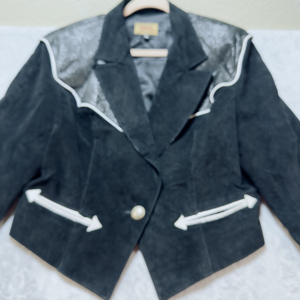 Frontier Jacket Women XL Black Genuine Pig Split Suede Western USA Vintage